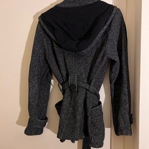 Dark grey shirt coat, with hood.